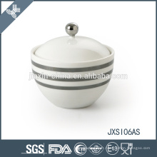 Sugar Pot en porcelaine, Candy Jar avec couvercle, Bouteille avec autocollant ligne de ruban